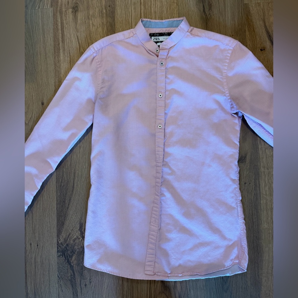 Zara Men’s Pale Pink Band Collar Shirt